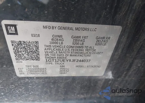 2018 GMC Sierra 2500Hd Denali z USA, uszkodzony, nr VIN 1GT12UEY9JF244037